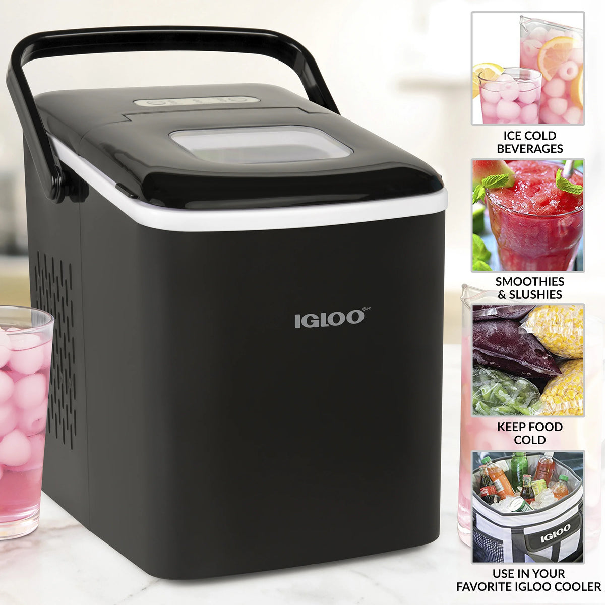 Igloo Handled Automatic Ice Machine Self Cleaning Countertop Ice Maker with Scoop, Aqua