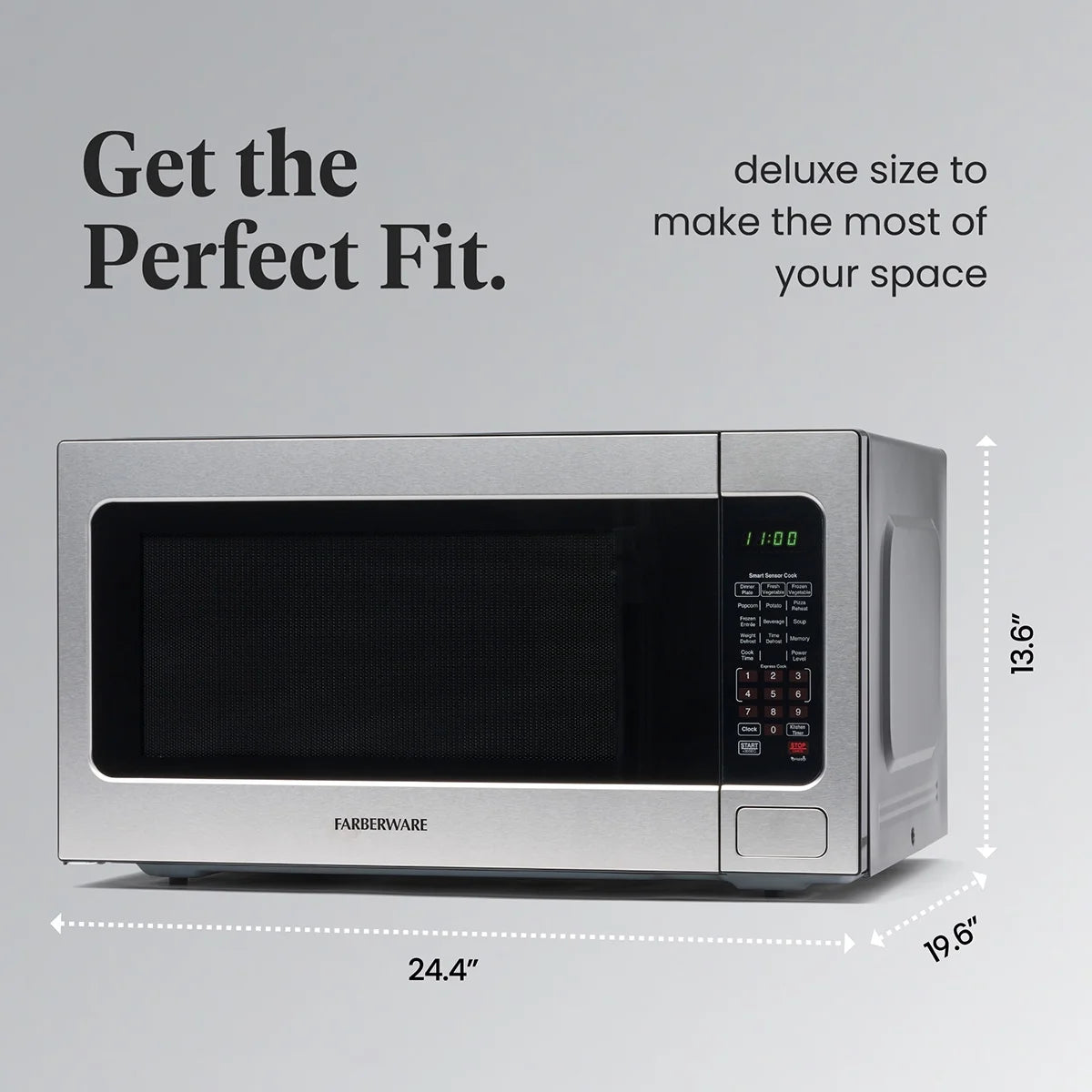 Farberware Countertop Microwave Ov 1100 Watts, 2.2 cu ft - Smart Sensor With LED Lighting and Child Lock - Perfect for Apartments and Dorms - Easy Clean Black Interior, Stainless Steel