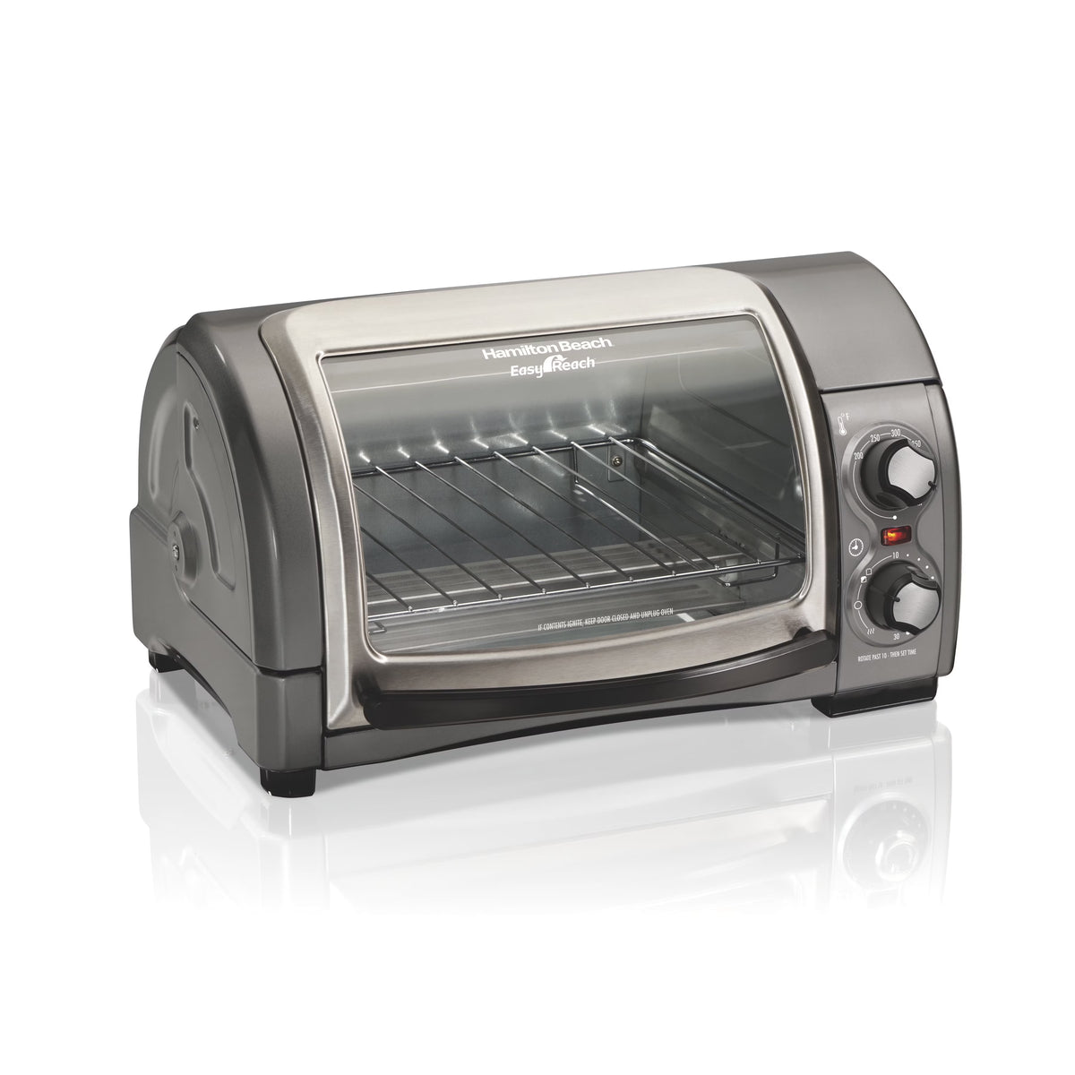 Hamilton Beach 4 Slice Countertop Toaster Oven with Easy Reach Roll-Top Door, Bake, Broil & Toast Functions, Silver
