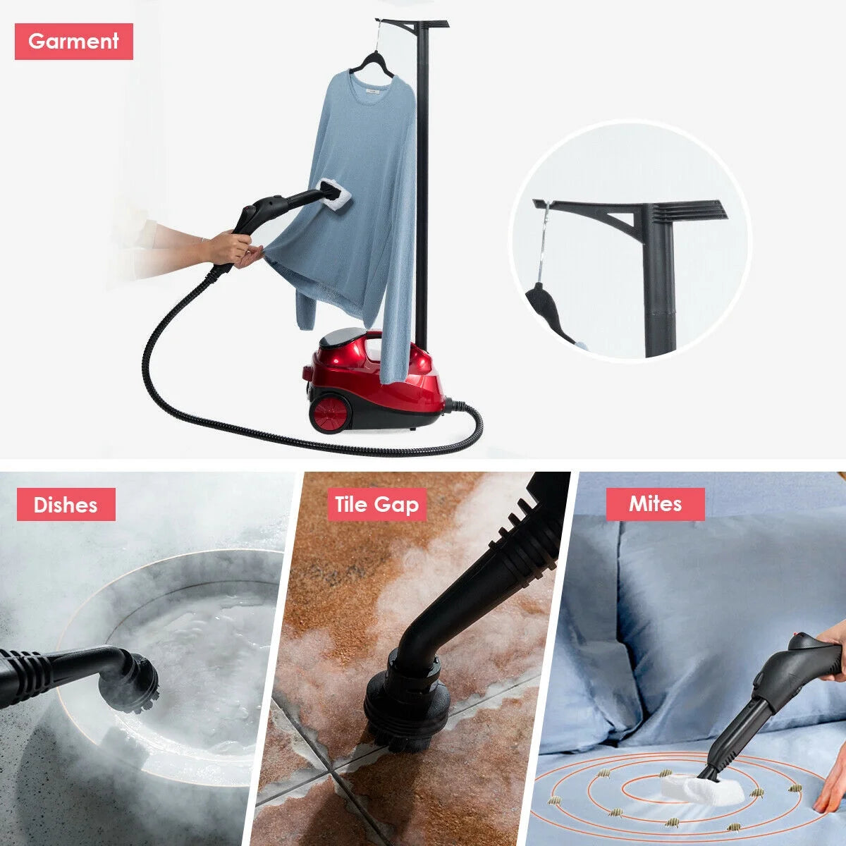 Costway 2000W Heavy Duty Steam Cleaner Mop Multi-Purpose W/19 Accessories 4.0 Bar 1.5L