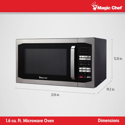 Magic Chef 1.6 Cu. ft. 1100W Countertop Microwave Oven with Push-Button Door in Black, New