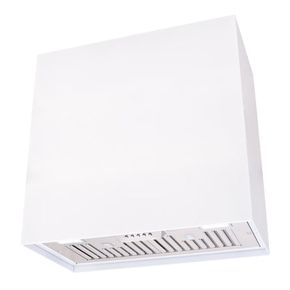 Akicon Stainless Steel Range Hood, Modern Box Kitchen Hood with Powerful Vent Motor, Wall Mount, 30��W*30��H*14D, Signal White