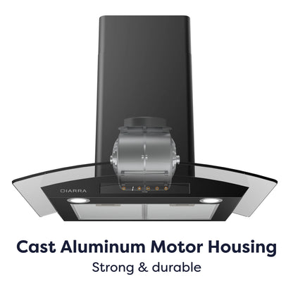 CIARRA Wall Mount Range Hood 30 inch with Tempered Glass 450 CFM Kitchen Vent Hood Ductless Ducted Convertible CAS50275