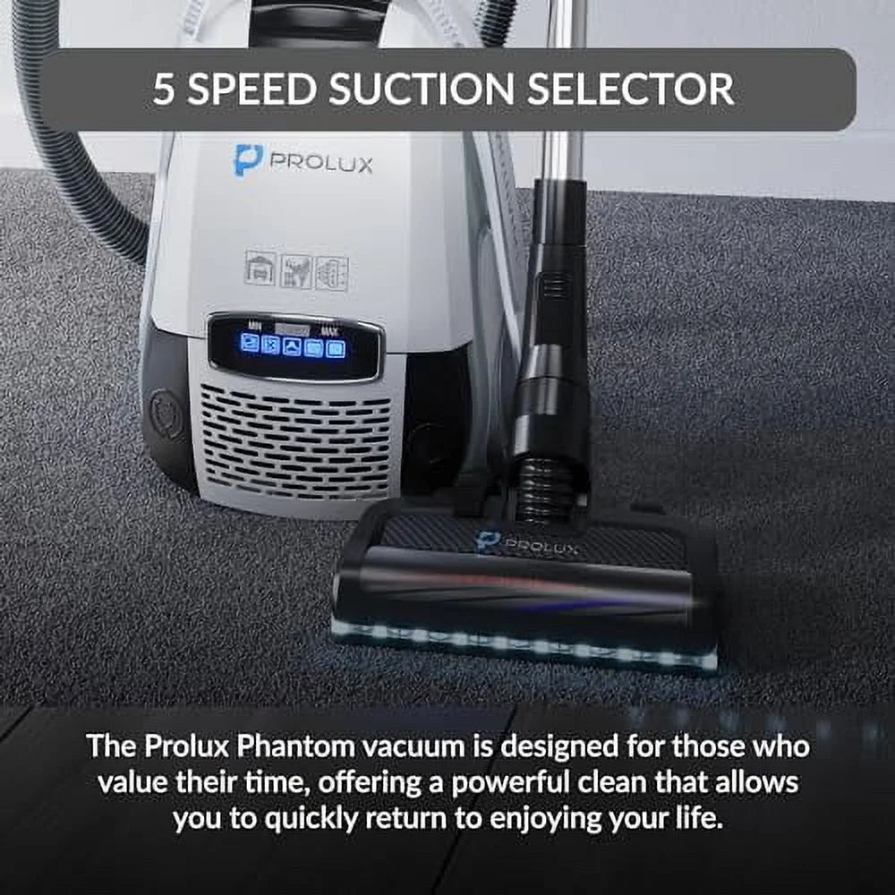 Prolux Phantom Bagged Canister Deep Cleaning PET Vacuum with Powerhead for Home