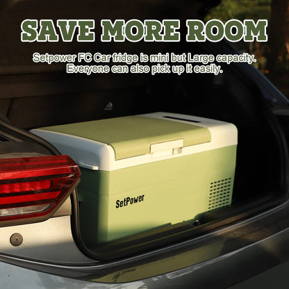 Setpower FC15 12V Portable Refrigerator with AC Adapter, 15.8 Quart Car Freezer Fridge for Camping, Fast Cooling, -4a??-68a??, 3-Year Warranty, Car, RV, Truck, Home and Outdoor Use, DC & AC, Green