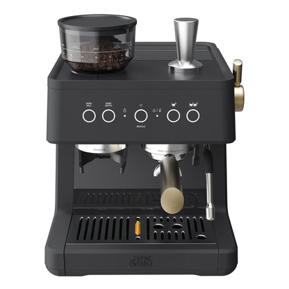 Thyme & Table Barista Grade Espresso Machine with 15-Bar Pressure, Conical Burr Grinder and Steam Wand, Sand White