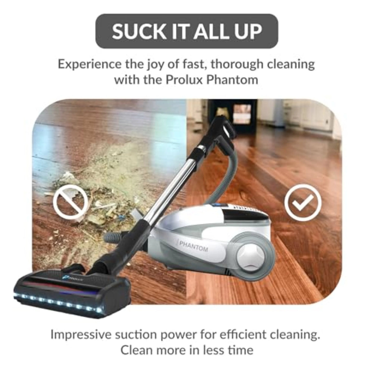 Prolux Phantom Bagged Canister Deep Cleaning PET Vacuum with Powerhead for Home