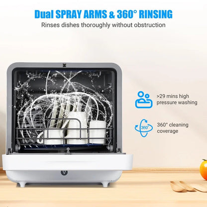 Towallmark 5 Program, Countertop Dishwasher, Portable Dishwasher with Touch Control, Air Drying Function, 2 In 1 Tabletop Dishwasher for Home Apartments, White