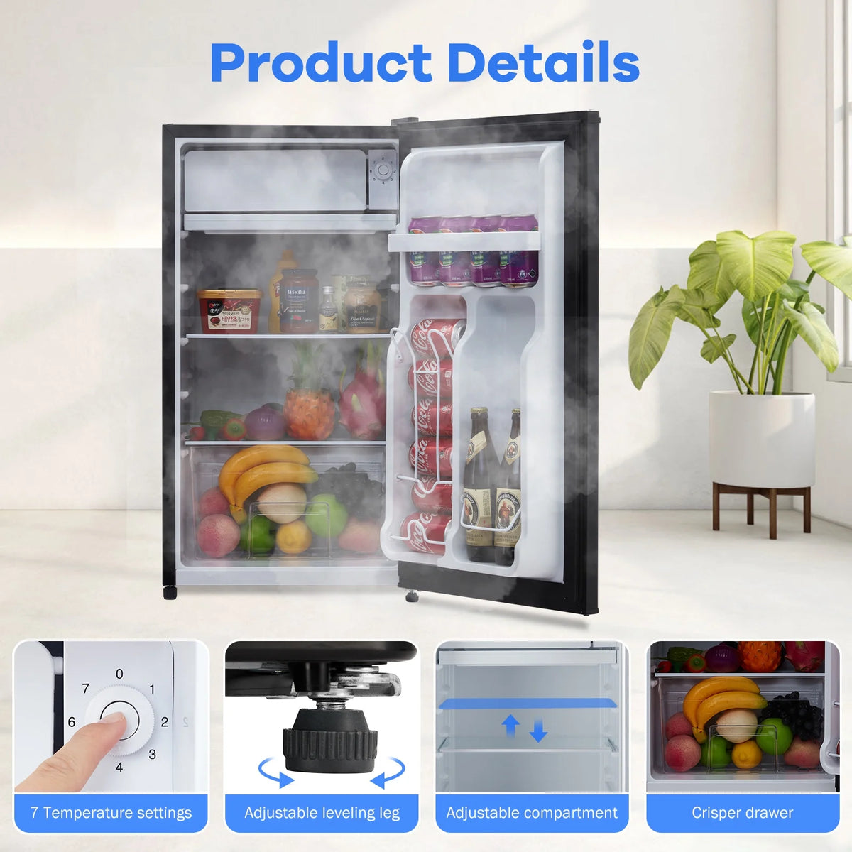 OYang Single Door Mini Fridge, Super Quiet 19.3"D x17.5"W x 32.7"H
