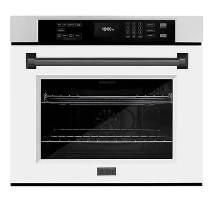 ZLINE 30 in. Autograph Edition Professional Convection Single Wall Oven with Air Fry and Self Clean in Stainless Steel with White Matte Door and Matte Black Handle (WASZ-WM-30-MB)