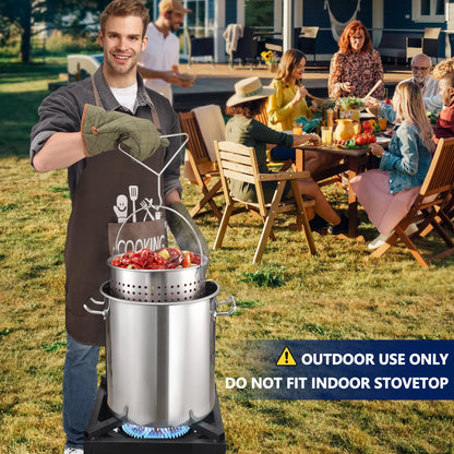 40QT Seafood Boiling Kit, 200,000BTU Propane Burner Stainless Steel Crawfish Boil Pot w/Basket and Steamer Rack, For Outdoors Cooking and Steaming, Large Turkey Fryer Pot, Lobster Shrimp Pot