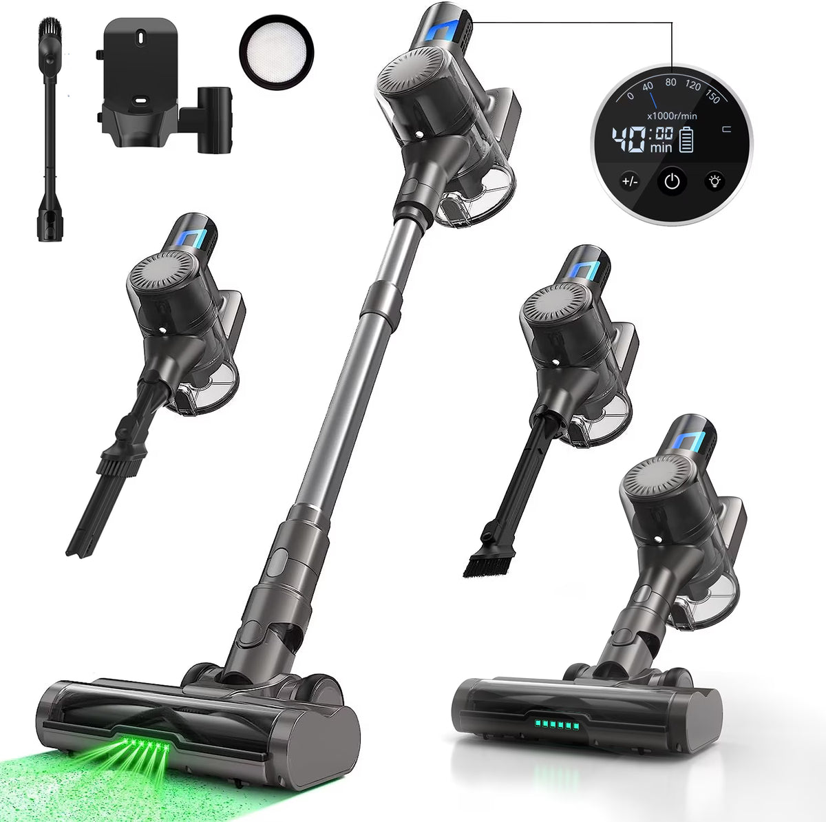 MOOSOO TD1-Mate Cordless Stick Vacuum Cleaner, 30Kpa Powerful Suction, 45 Min Runtime, LED Display, Lightweight 3.13lbs for Carpets & Hard Floors