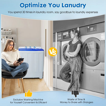 Clickoods 28lbs Portable Washing Machine Twin Tub, Compact Washer with Drain Pump, Semi-Automatic washer dryer combo, Blue