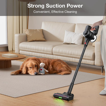 MOOSOO Cordless Vacuum with Brushless Motor, 60 mins max runtime, Stick Vacuum for Hard Floor Carpet Pet Hair