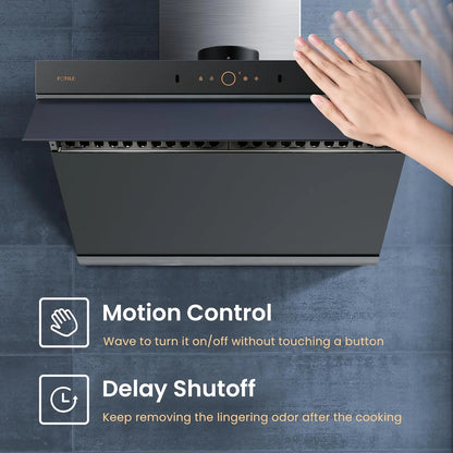 FOTILE Slant Vent Series 30" 1000 CFM Under Cabinet or Wall Mount Range Hood with 2 LED lights, Motion and Touch Activation in Onyx Black Tempered Glass