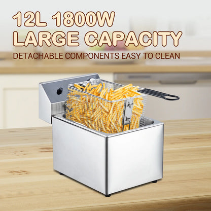 Electric Deep Fryer,Tank Stainless Steel Deep Fryer, Temperature Control, Countertop Fryer for Home Kitchen and Restaurant, 110V