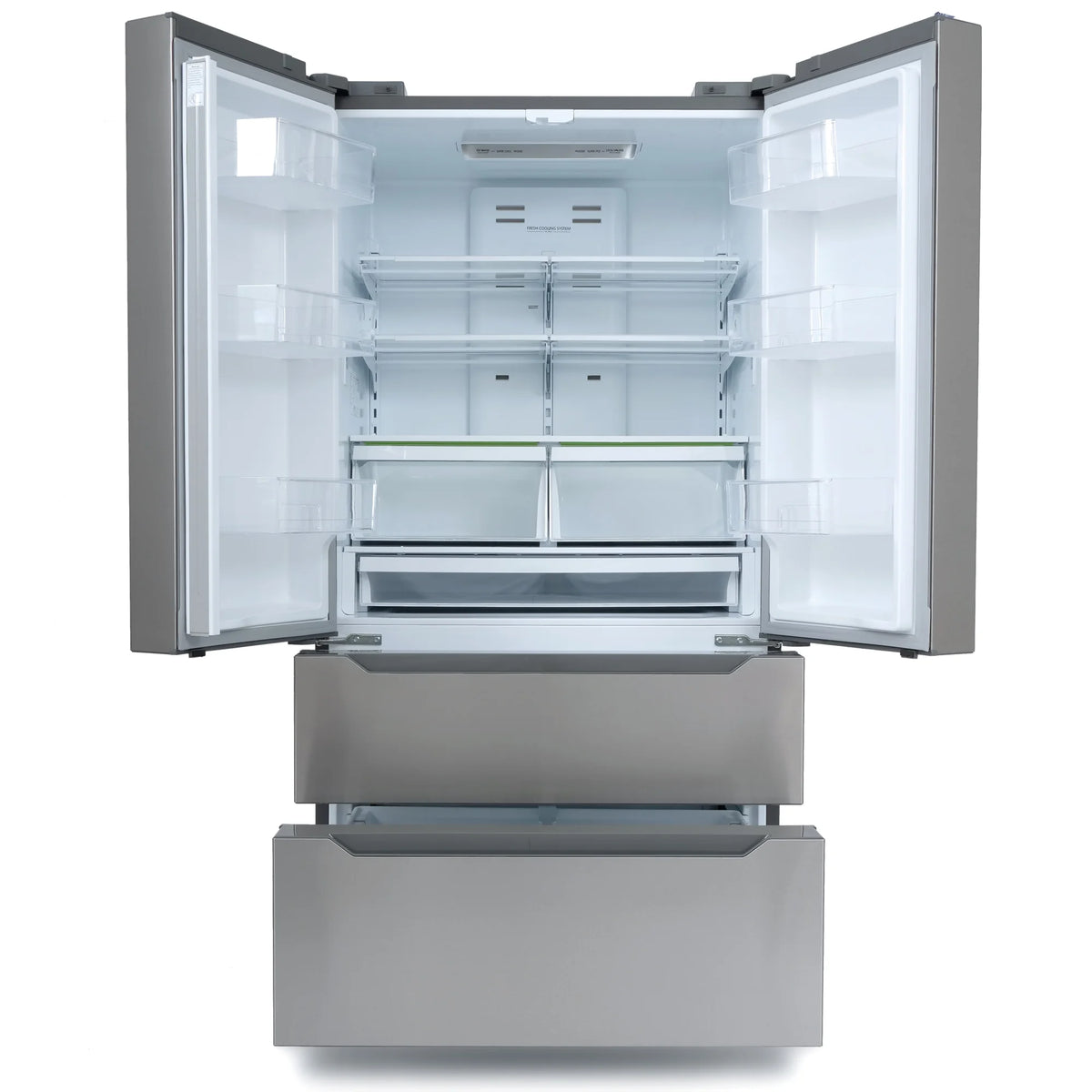 Cosmo 5 Piece Kitchen Appliance Packages with 30" Freestanding Electric Range 30" Island Range Hood 24" Built-in Fully Integrated Dishwasher French Door Refrigerator & 48 Bottle Wine Refrigerator