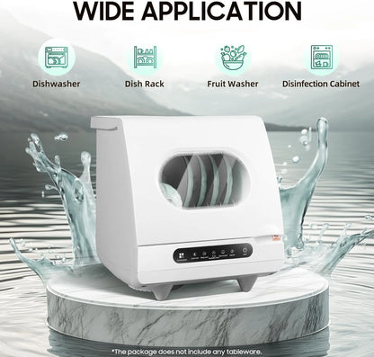 1200W Portable Mini Countertop Dishwasher, 110V Table Top Dishwasher with 5 Wash Programs & Display, Freestanding Automatic Dishwasher for Apartment/Office/Kitchen/RVS, White
