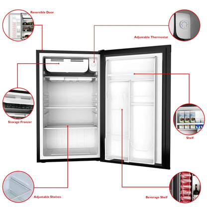 Costway 3.2 Cu.Ft. Compact Refrigerator Mini Dorm Small Fridge Freezer Reversible Door