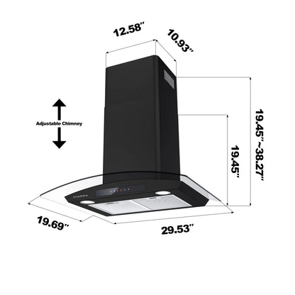 CIARRA Wall Mount Range Hood 30 inch with Tempered Glass 450 CFM Kitchen Vent Hood Ductless Ducted Convertible CAS50275