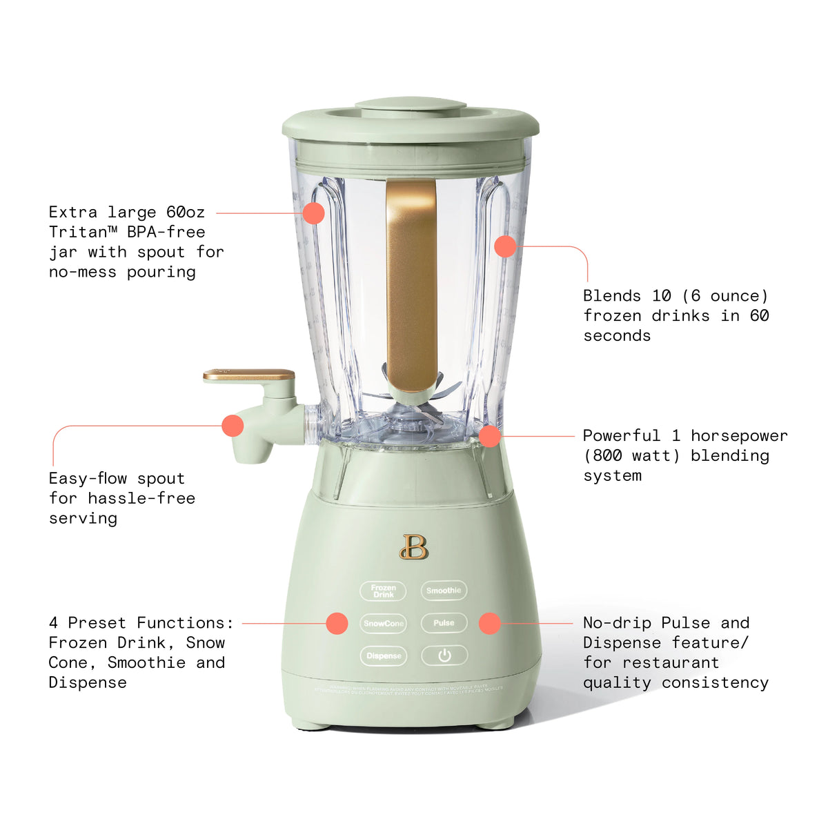 Beautiful Slush Crush 60 oz 4-Speed Frozen Drink Maker, White Icing by Drew Barrymore