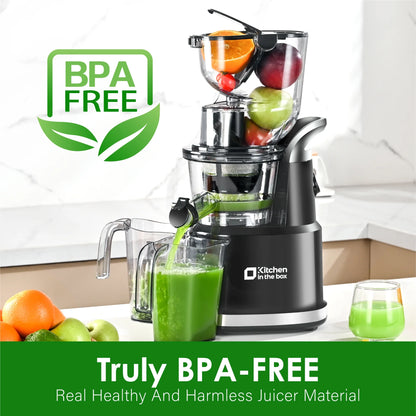 Kitchen in the Box Cold Press Juicer Machines With 3.26" Wide Feed Chute, Slow Masticating Juicer Machine for Whole Fruits and Vegetables, BPA-Free, High Juice Yield Juicer Maker (Silver)