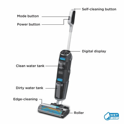 BLACK+DECKER Vacuum + Wash Duo Multi-Surface Cordless with Accessories, BXUVXA01
