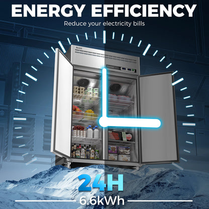 "COOLSKI 48"" Upright Refrigerator Freezer Combo, 36 Cu.ft 2-Door Cooling Appliance for Restaurants"