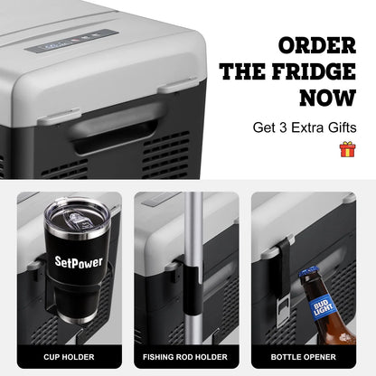Setpower FC15 12V Portable Refrigerator with AC Adapter, 15.8 Quart Car Freezer Fridge for Camping, Fast Cooling, -4a??-68a??, 3-Year Warranty, Car, RV, Truck, Home and Outdoor Use, DC & AC, Green