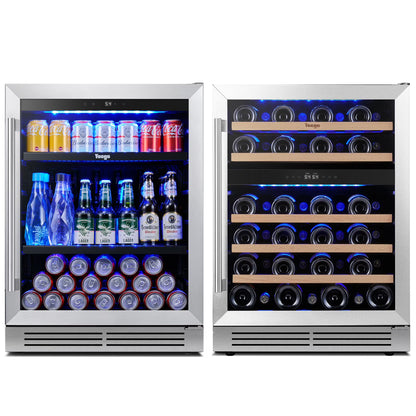 Yeego 30" Wine and Beverage Refrigerator,Two 15" Wine and Beverage Cooler Under Counter or Freestanding, Hold 33 Bottles and 80 Cans(Two Pack)
