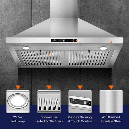 30 inch New Stainless Wall Mount Range Hood Kitchen Stove Exhaust Vent 3-Speed Fan 120V with Led Bulb