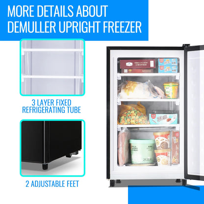 DEMULLER Upright Freezer with 7 Adjustable Thermostat Stand-up Single Door Freezers Black