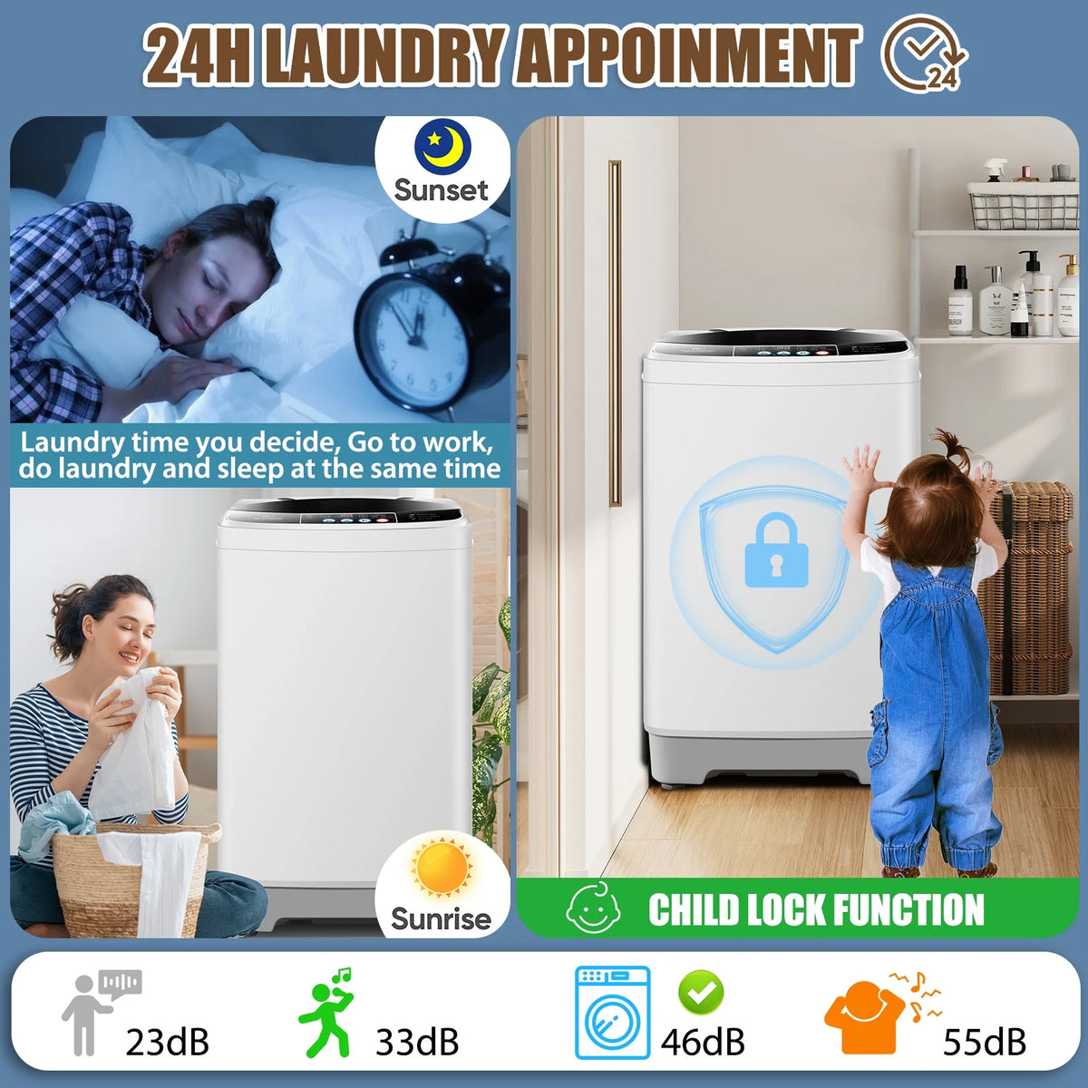 Veeboto Portable Washing Machine 15.6lbs Full-Automatic Washer, Compact Wash & Dry Combo with Drain Pump for Home, Dorms, Apart, White