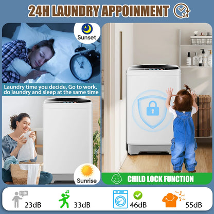 Veeboto Portable Washing Machine 15.6lbs Full-Automatic Washer, Compact Wash & Dry Combo with Drain Pump for Home, Dorms, Apart, White