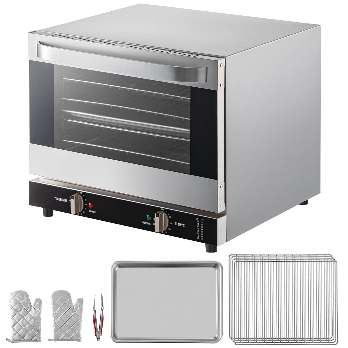 KFFKFF Commercial Convection Oven, 66L/60Qt, Half-Size Conventional Oven Countertop, 1800W 4-Tier Toaster with Front Glass Door, Electric Baking Oven with Trays Wire Racks Clip Gloves, 120V