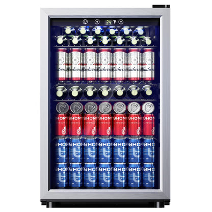 EUHOMY 145 Can Beverage Refrigerator and Mine Cooler with Glass Door with Adjustable Shelves