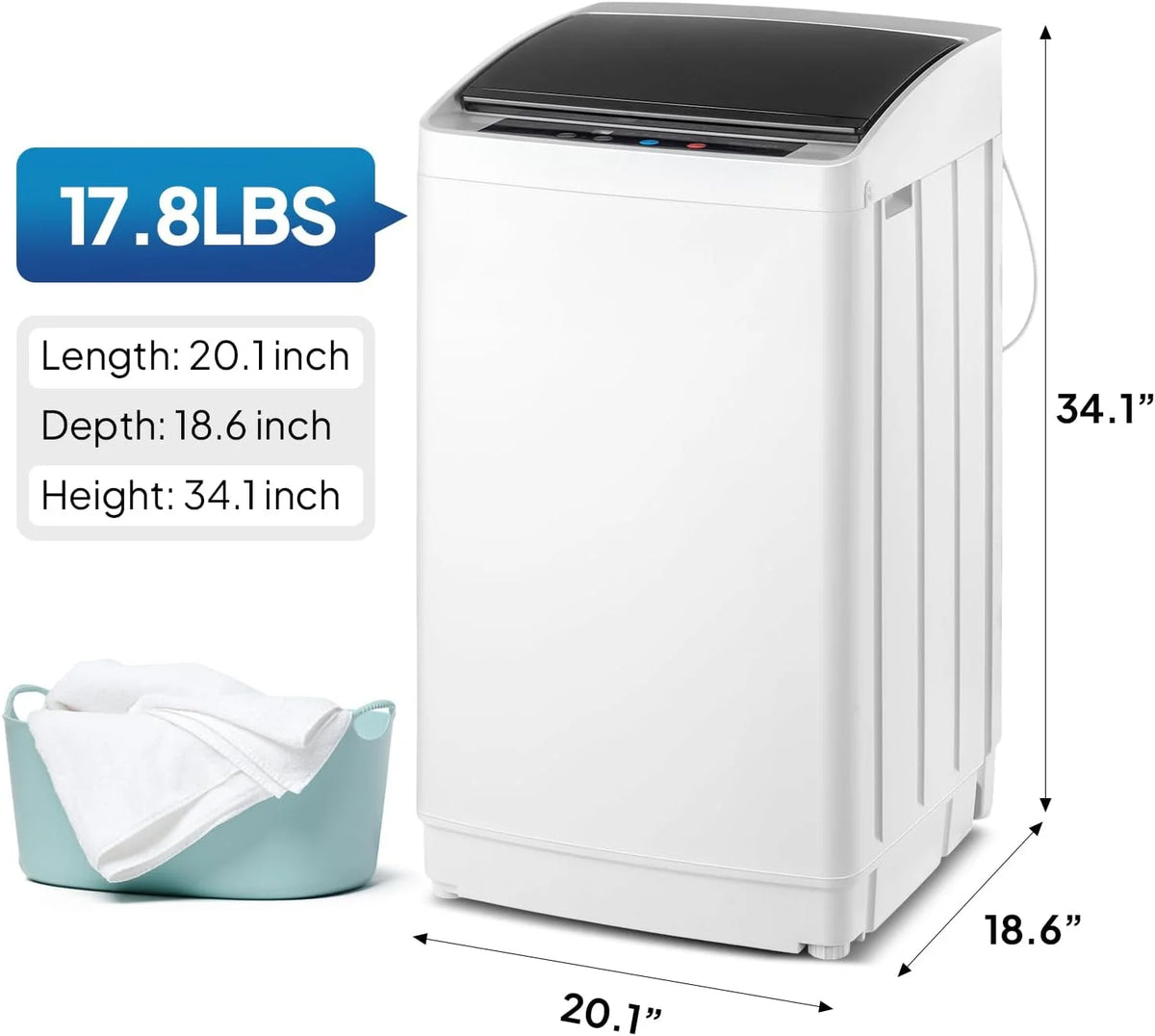 VINGLI 25LBS Full-Automatic Electric Laundry Machine�� Portable Washing Machine with Stainless Steel Drum, 110V Compact Washer, Washer and Dryer Combo for Apartment, Dorms, RV, Grey