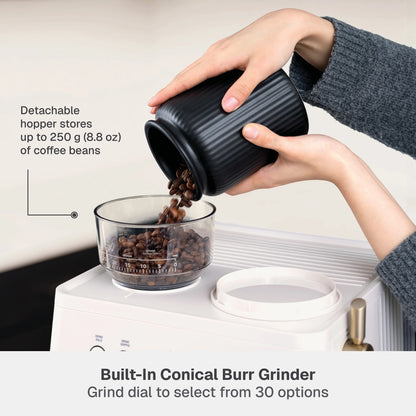 Thyme & Table Barista Grade Espresso Machine with 15-Bar Pressure, Conical Burr Grinder and Steam Wand, Sand White