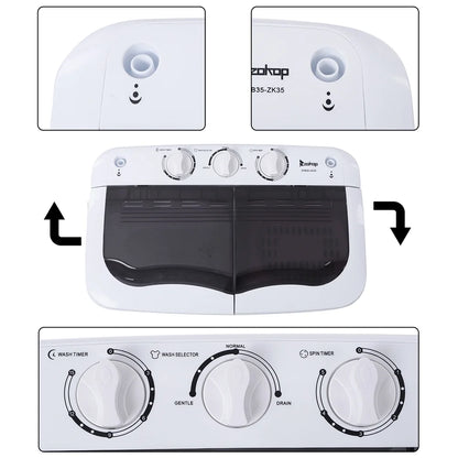 Compact Twin Tub with Built-in Drain Pump XPB35-188S 14.3(7.7 6.6)lbs Semi-automatic Gray Cover Washing Machine