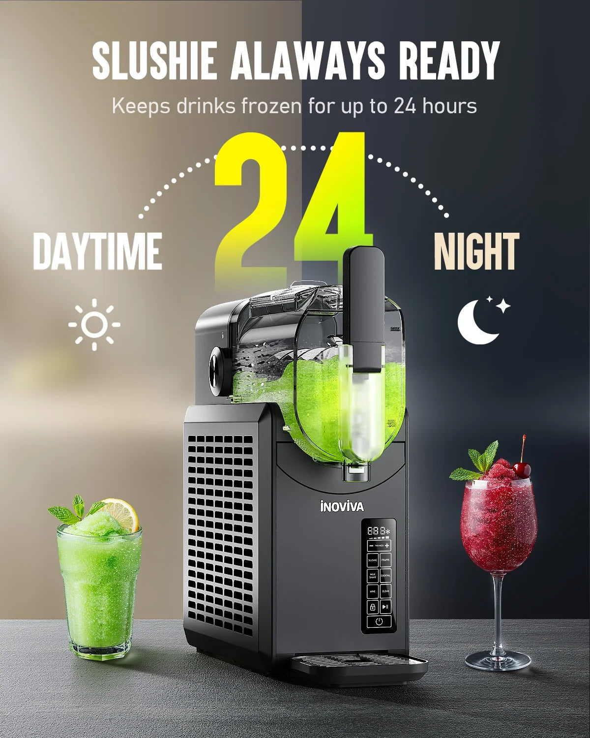 Slushie Machine, No Ice Needed, 88 oz INOVIVA Slushy Machine for Home with Self-Cleaning Function, Professional Frozen Drink Maker, 5 Preset Programs, Frozen Margaritas, Frappés, Milkshake, and More