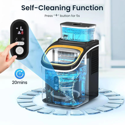 Auseo 45lbs/24H Ice Maker Countertop, 1.5+0.5L Large Water Tank, Cube Ice, Self-Cleaning,  24H Timer, Customizable Ice Making Time, Black