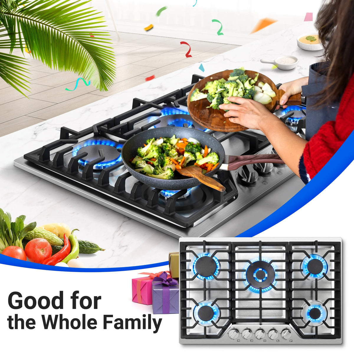30 Inch Gas Cooktop Sunmaki 5 Burners Gas Stovetop