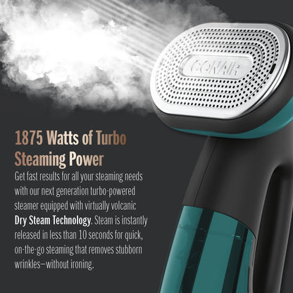 Conair Turbo ExtremeSteam 1875 Watt Handheld Fabric, 2-in-1 Steam and Iron Garment Steamer, One Size, Black/Green GS107