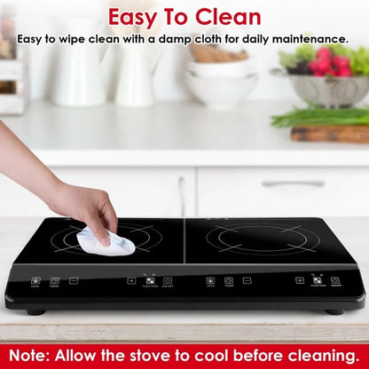 Dual Burner Induction Cooktop, 9 Power/Temperature Levels with Smart Timer, Safety Lock for Simmer/Fry/Boil