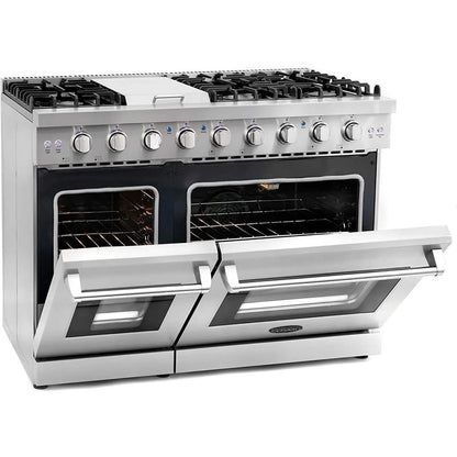 48" Freestanding Double Oven Gas Range, 6 Sealed Gas Burners, Convection Oven
