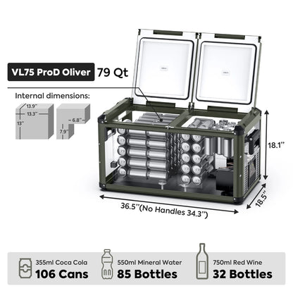 VL75 Pro Dual Zone 79QT Portable Cooler Olive