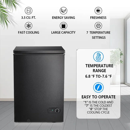 KNDKO 3.5cu.ft Compact Chest Freezer, Mini Freezer with Adjustable Temperature, 2 Removable Baskets, Top Open Door, Energy Saving, Black