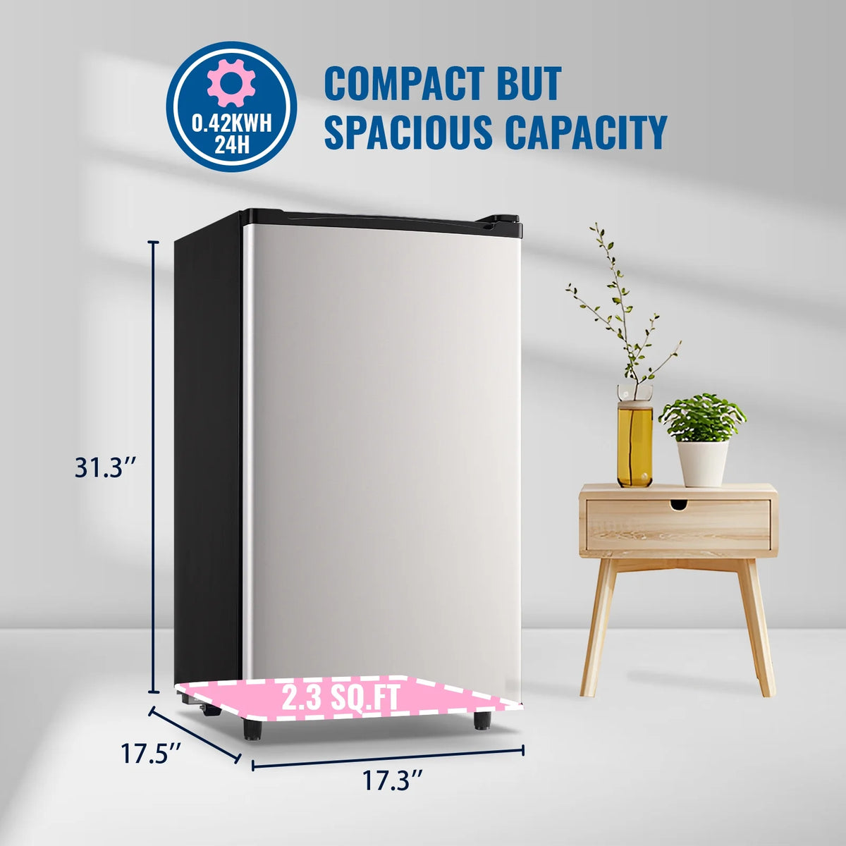 WANAI 3.2 Cu.ft Mini Refrigerator with 5 Temp Control Small Fridge Compact Size for Any Room Silver