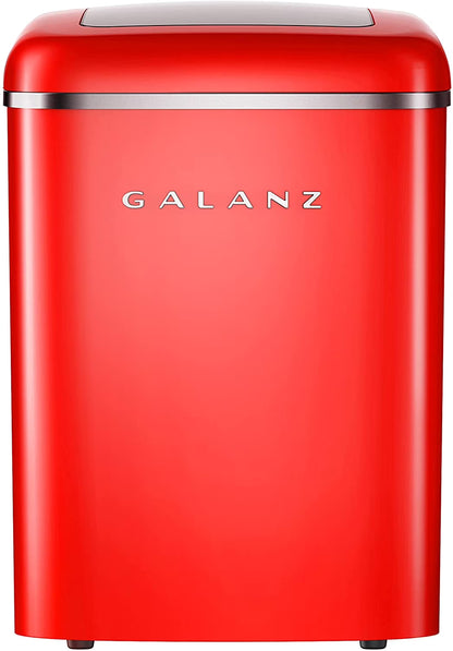 Galanz Portable Countertop Electric Maker Machine 26 lbs in 24 Hours, 9 Bullet Shaped Cubes Ready in 9 Minutes, 2 Ice Sizes, Perfect for Parties & Home Bar, 2.1 L, Retro Red