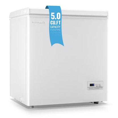 DEMULLER Chest Freezer 5.0 Cu. ft Removable Stainless Steel Basket Mini Freezer White YX-110